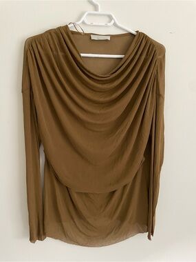 Zara Olive Brown Draped Long-Sleeve Top